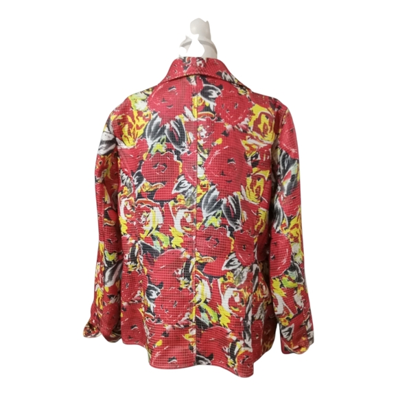 SARA ISABELLA OPEN FRONT FLORAL JACKET XL VGC RED; BLK. YELLOW AND WHITE - Picture 3 of 10